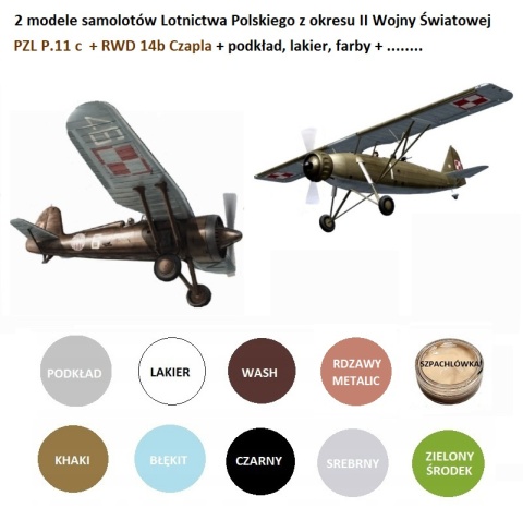 2 MODELE samolotów Lotnictwa Polskiego z II Wojny Światowej: RWD-14b Czapla oraz PZL P.11c Plastyk skala 1:72 2 MODELE samolotów Lotnictwa Polskiego z II Wojny Światowej: RWD-14b Czapla oraz PZL P.11c Plastyk skala 1:72