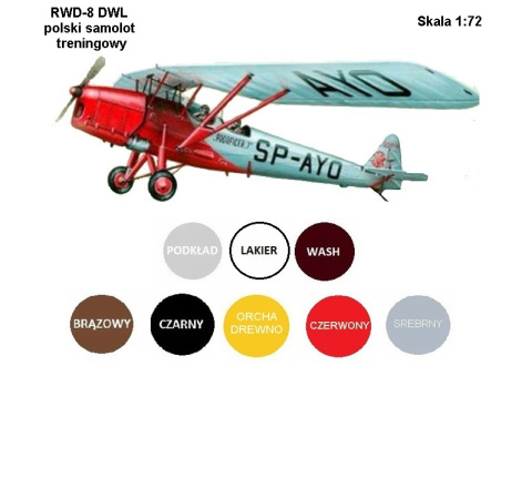Model samolotu RWD-8 DWL Zestaw: podkład, farby, lakier, wash Model samolotu RWD-8 DWL Zestaw: podkład, farby, lakier, wash