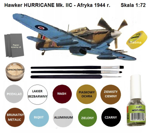 PLASTIKOWY MODEL samolotu Hawker Hurricane Mk. IIC + podkład, farby, pędzelki .... PLASTIKOWY MODEL samolotu Hawker Hurricane Mk. IIC + podkład, farby, pędzelki ....