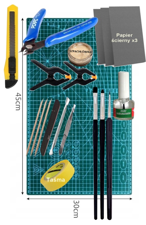 Model samolotu Iljuszyn Ił-2 Zestaw: farby, lakier, klej, pędzle, narzędzia