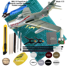 Model samolotu MiG-15 Fagot. Duży zestaw: farby, lakier klej, narzędzia