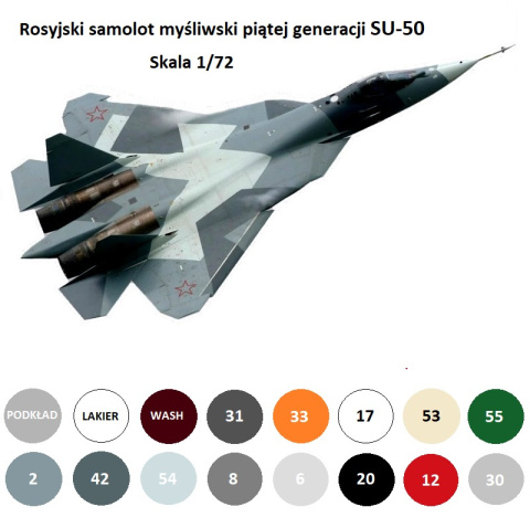 MODEL plastikowego samolotu do sklejania Su-50 + farby modelarskie.... 1:72 MODEL plastikowego samolotu do sklejania Su-50 + farby modelarskie.... 1:72