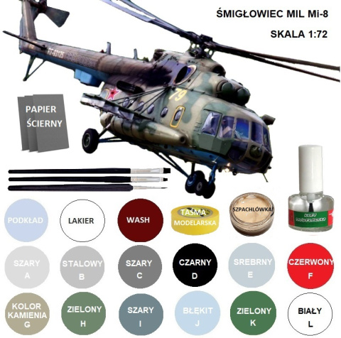 MODEL do sklejania helikoptera śmigłowca MIL Mi-8 + klej, podkład, farby modelarskie, lakier modelarski, wash do zabrudzeń.... MODEL do sklejania helikoptera śmigłowca MIL Mi-8 + klej, podkład, farby modelarskie, lakier modelarski, wash do zabrudzeń....