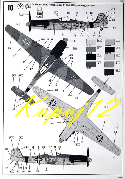 Model do sklejania samolot Focke Wulf Ta 152 H-1+ podkład, lakier, wash, farby