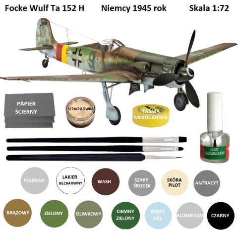 MODEL do sklejania samolot Focke Wulf Ta 152 H + farby, klej modelarski, pędzelki.....