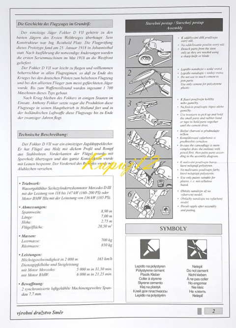 Model samolotu do sklejania FOKKER D-VII + podkład, farby, lakier