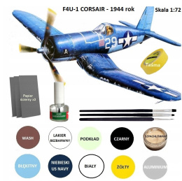 MODEL do sklejania F4U-1 Corsair, samolot lotnictwa marynarki wojennej USA, klej, pędzelki, podkład, farby..... ZESTAW STARTOWY