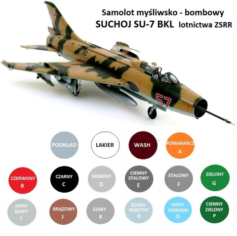 MODEL samolotu odrzutowego SUCHOJ SU-7 BKL + farby, podkład, lakier, wash..
