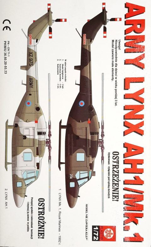 PLASTIKOWY model HELIKOPTERA ARMY LYNX AH1/Mk.1 Plastyk 1:72