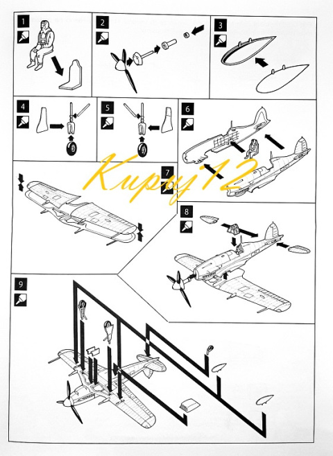 Plastikowy Model samolotu Fiat G.55 + podkład, farbki, lakier, wash, klej, pędzelki, papier ścierny, taśma do maskowania Plastikowy Model samolotu Fiat G.55 + podkład, farbki, lakier, wash, klej, pędzelki, papier ścierny, taśma do maskowania
