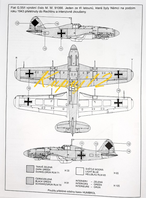 Plastikowy Model samolotu Fiat G.55 + podkład, farbki, lakier, wash, klej, pędzelki, papier ścierny, taśma do maskowania Plastikowy Model samolotu Fiat G.55 + podkład, farbki, lakier, wash, klej, pędzelki, papier ścierny, taśma do maskowania