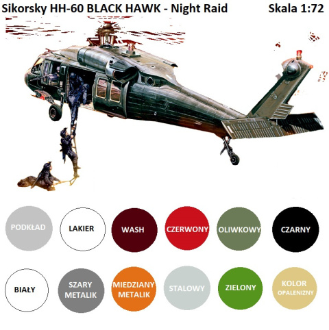 PLASTIKWY MODEL śmigłowc helikopter UH-60 Black Hawk "Night Raid" podkład, farby do modeli, lakier PLASTIKWY MODEL śmigłowc helikopter UH-60 Black Hawk "Night Raid" podkład, farby do modeli, lakier