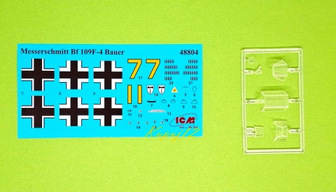 MODEL samolot Messerschmitt Bf 109F-4 z personelem naziemnym, 1:48 , mata samogojąca A3, klej, zestaw farb, podkład, pędzle ...