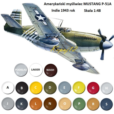 MODEL do sklejania amerykański samolot myśliwski P-51A Mustang + farby akrylowe modelarskie, podkład, lakier.....