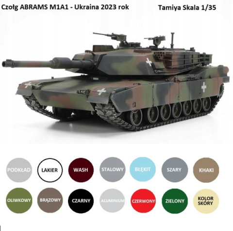 MODEL plastikowy czołg do sklejania M1A1 Abrams Tank Ukraine+ zestaw farb akrylowych do modeli, podkład do far akrylowych ...