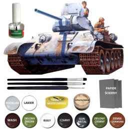 MODEL plastikowy czołgu do sklejania Tank T-34/76 +klej, podkład, lakier, farby akrylowe modelarskie, wash, 3 pędzelki...