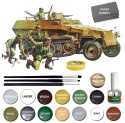 NIEMIECKI transporter opancerzony Hanomag Sdk.Fz.251 + 3 pędzle, klej, farby, podkład, lakier, skala 1:35