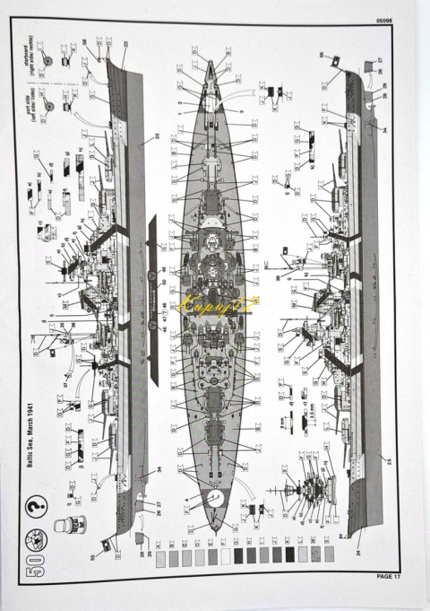 OKRĘT, niemiecki pancernik , Bismarck skala 1:700+ zestaw farb modelarskich z fabą podkładową....