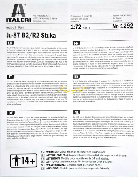 MODEL samolot do sklejania Junkers Ju-87 B2R2 Stuka+ farby, lakier, klej, pedzle MODEL samolot do sklejania Junkers Ju-87 B2R2 Stuka+ farby, lakier, klej, pedzle