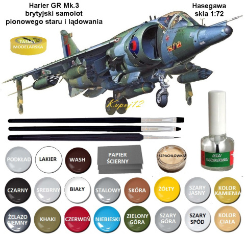 MODEL samolotu HARRIER GR Mk.3+ klej, podkład, farby, lakier, wash MODEL samolotu HARRIER GR Mk.3+ klej, podkład, farby, lakier, wash
