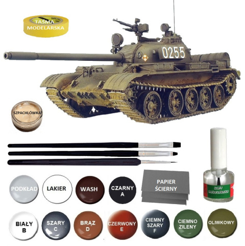 MODEL T-55A -55A – czołg podstawowy polskich dywizji pancernych + klej, pedzle, farby, lakier, wash