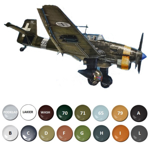 MODEL samolot do sklejania Junkers Ju-87 B-2/R-2 Picchiatello + podkład, farby, lakier, wash