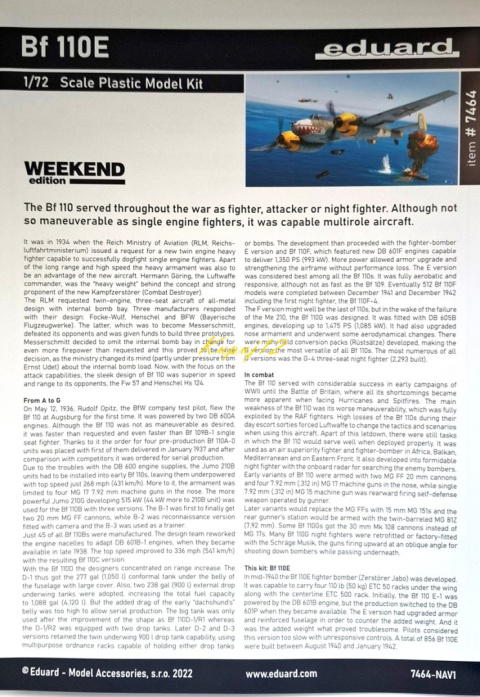Model samolot do sklejania Messerschmitt Bf 110E Eduard Skala 1:72 7464