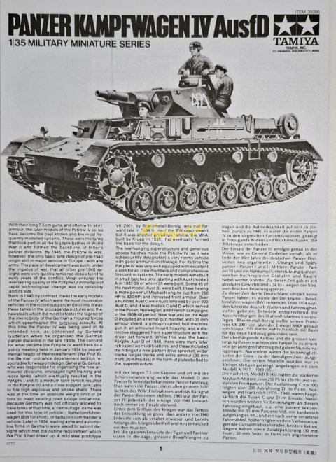 NIEMIECKI czołg Panzerkampfwagen Ausf.D Tamiya Skala 1:35