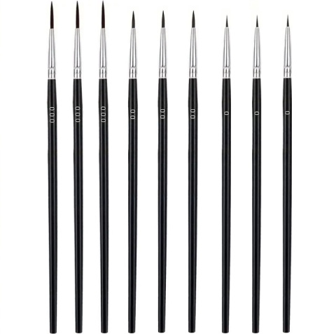 Pędzelek pędzel modelarski czarny okragły 3 rozmiary 0, 00, 000 = 9 sztuk