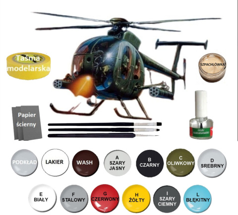 MODEL amerykańskiego śmigłowca AH-6 Night Fox Italeri Skala 1:72 + farby