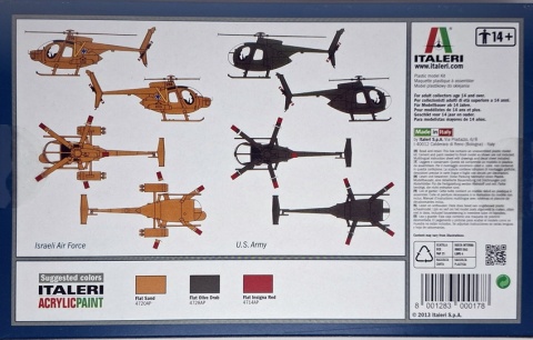 MODEL amerykańskiego śmigłowca AH-6 Night Fox Italeri Skala 1:72 + farby