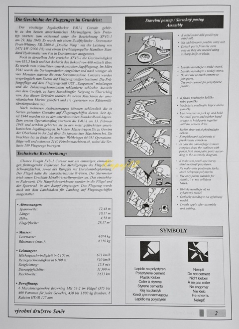 MODEL samolotu do sklejania F4U-1 Corsair Smer Skala 1 :72 0835