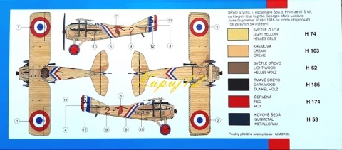 MODEL samolotu do sklejania SPAD S.VII Smer Skala 1 :40 0824