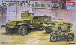 MODEL transporter amfibia, motor M3 Half Track & 14 ton Amphibion Vehicle Academy Skala 1:72