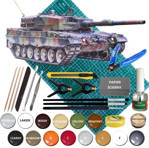 MODEL plastikowy czołg do sklejania LEOPARD 2A4 Polskie Siły Zbrojne Skala 1:35 + mata, klej, farby... MODEL plastikowy czołg do sklejania LEOPARD 2A4 Polskie Siły Zbrojne Skala 1:35 + mata, klej, farby...