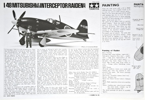 SAMOLOT do sklejania Mitsubishi J2M3 Interceptor Raider Jack Tamiya Skala 1:48 SAMOLOT do sklejania Mitsubishi J2M3 Interceptor Raider Jack Tamiya Skala 1:48