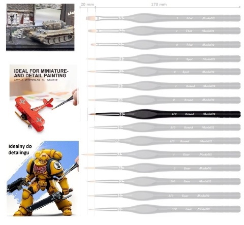 Pędzelek pędzel do malowania farbami akrylowymi, wodnymi, olejnymi syntetyczny włos, okrągły 2/0