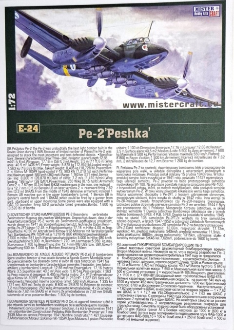 MODEL samolot do sklejania Pe-2 Finnish A.F Peshka MisterCraft skala 1:72