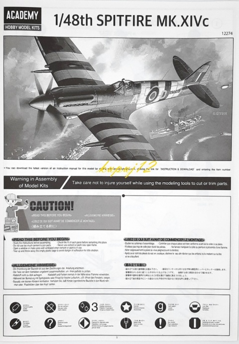 MODEL samolotu do sklejania Spitfire Mk.XIVc Academy Skala 1:48