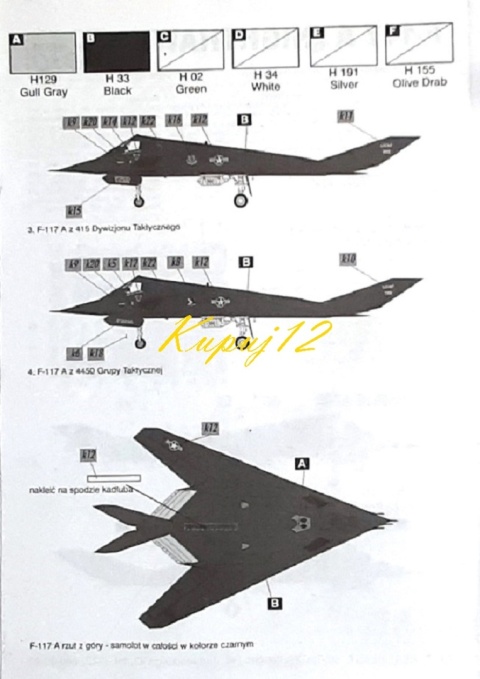 PLASTIKOWY model samolotu F-117A Nighthawk Operacja Pustynna Burza Areo Skala 1:72