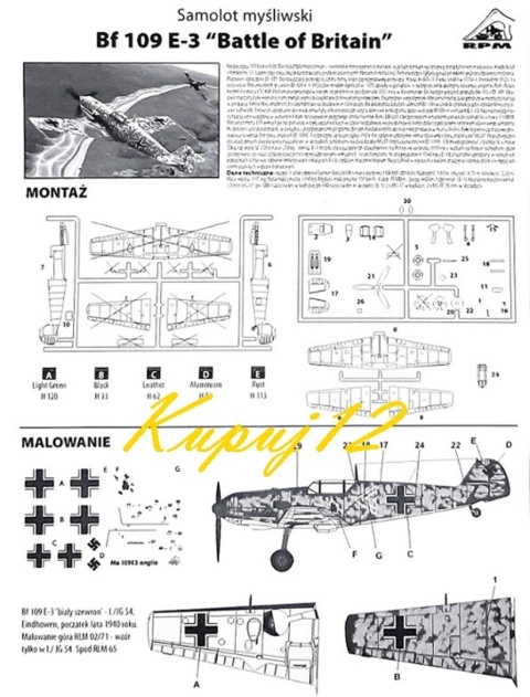 MODEL samolotu myśliwskiego Messerschmitt Bf 109 E-3 Battle of Britan RPM Skala 1:72_72014